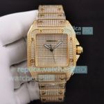 Swiss Cartier Santos Iced Out Replica 100XL Watch Fully Diamond Yellow Gold